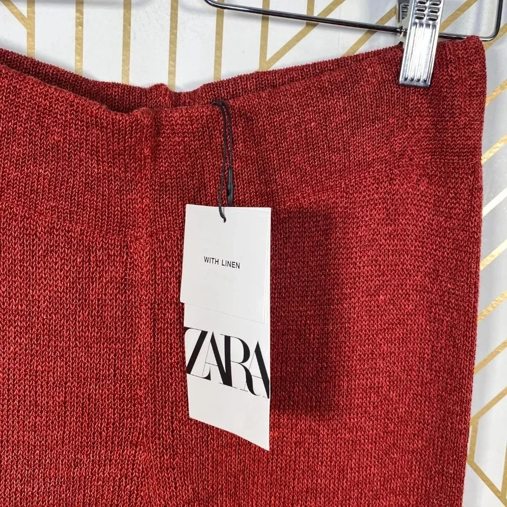 Zara‎ Knit Culottes in Red Rust Wide Leg High Waist